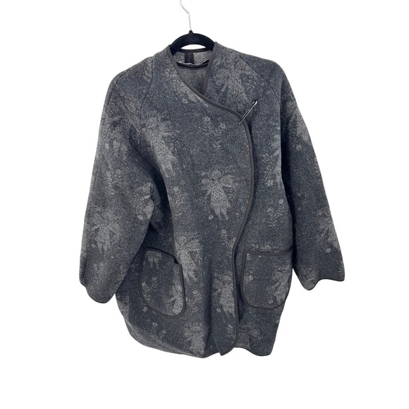 Gudrun Sjoden Wool Coat Jacket Size L Angel Printed Gray Winter Cozy - Picture 5 of 13